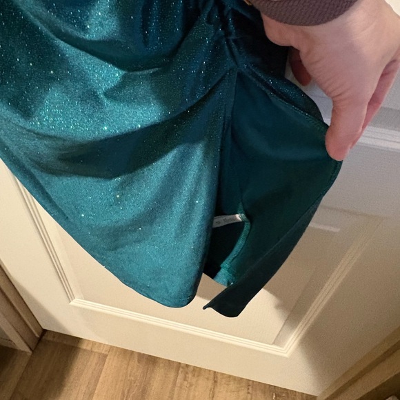 Honey and Rosie Sparkling Green Ruched Midi Dress - Picture 3 of 8